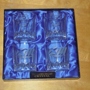 Vtg Boxed 4 Edinburgh Crystal Tumbler Whiskey Glasses 1986 Commonwealth Scotland